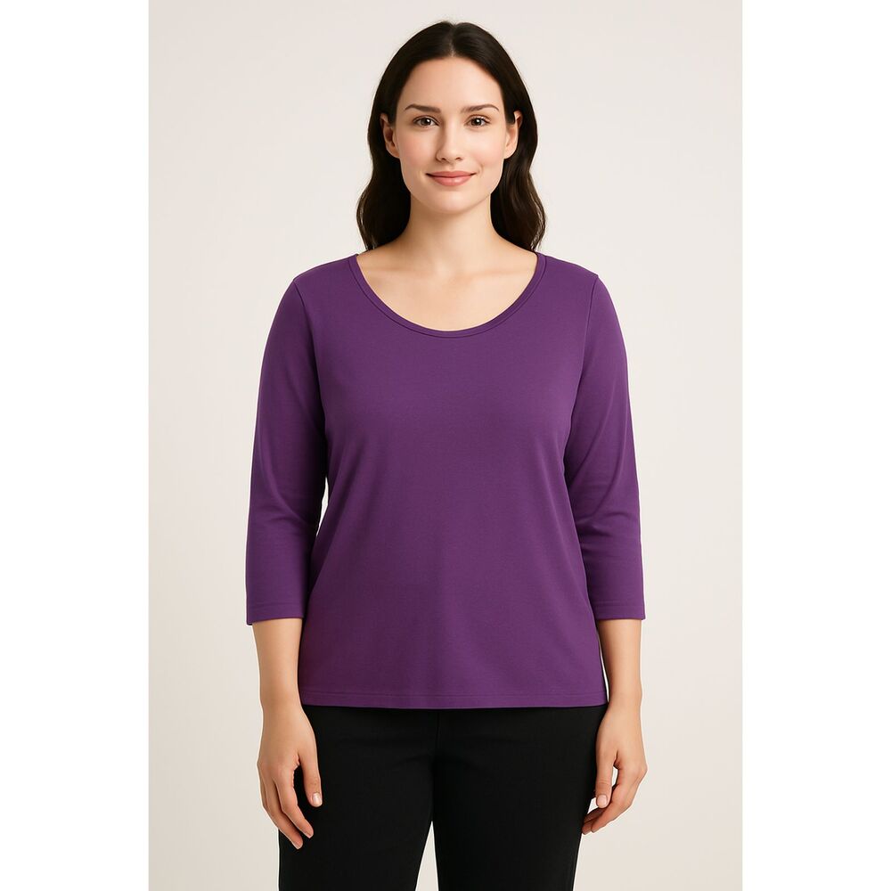 Eileen Fisher Purple 100% Cotton 3/4 Sleeve Top | Size L